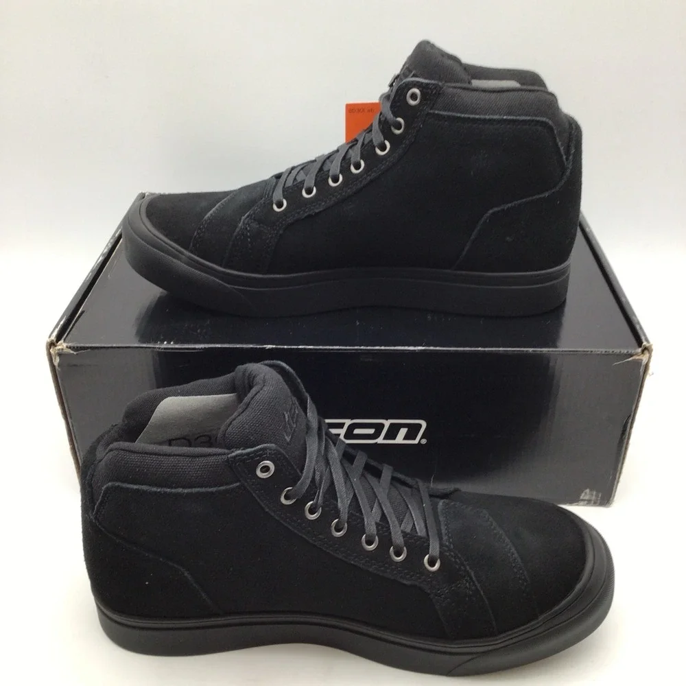 ICON Carga CE Stealth Black Suede Motorcycle Riding Boots Mens Size 11.5 NEW‎